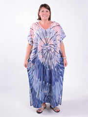 Blush & Indigo Tie-Dye Maxi Kaftan - KAF29, , Pure Plus Clothing, Lagenlook Clothing, Plus Size Fashion, Over 50 Fashion
