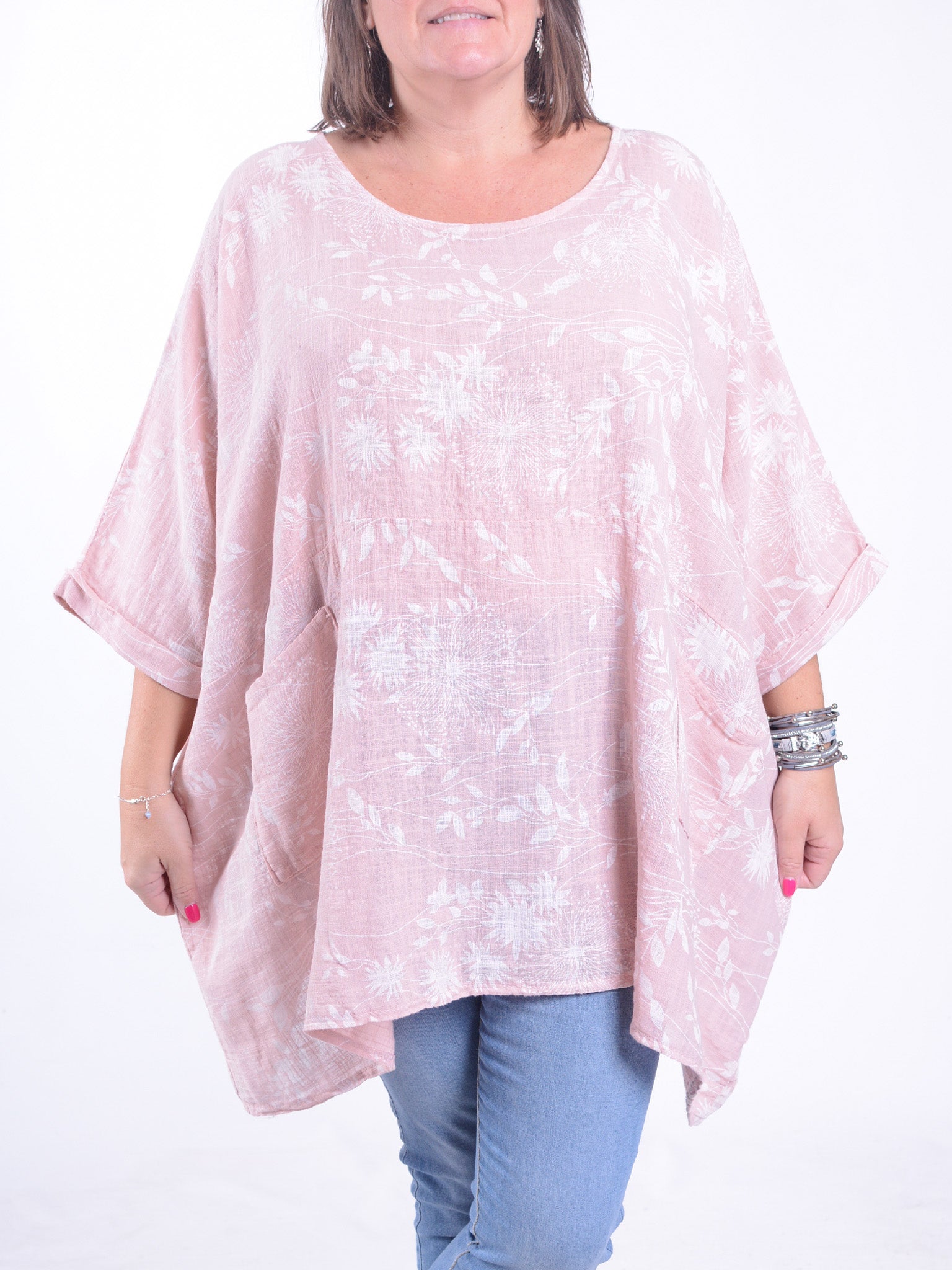 Lagenlook Oversized Cotton Tunic - 10077 FLORAL, Tops & Shirts, Pure Plus Clothing, Lagenlook Clothing, Plus Size Fashion, Over 50 Fashion