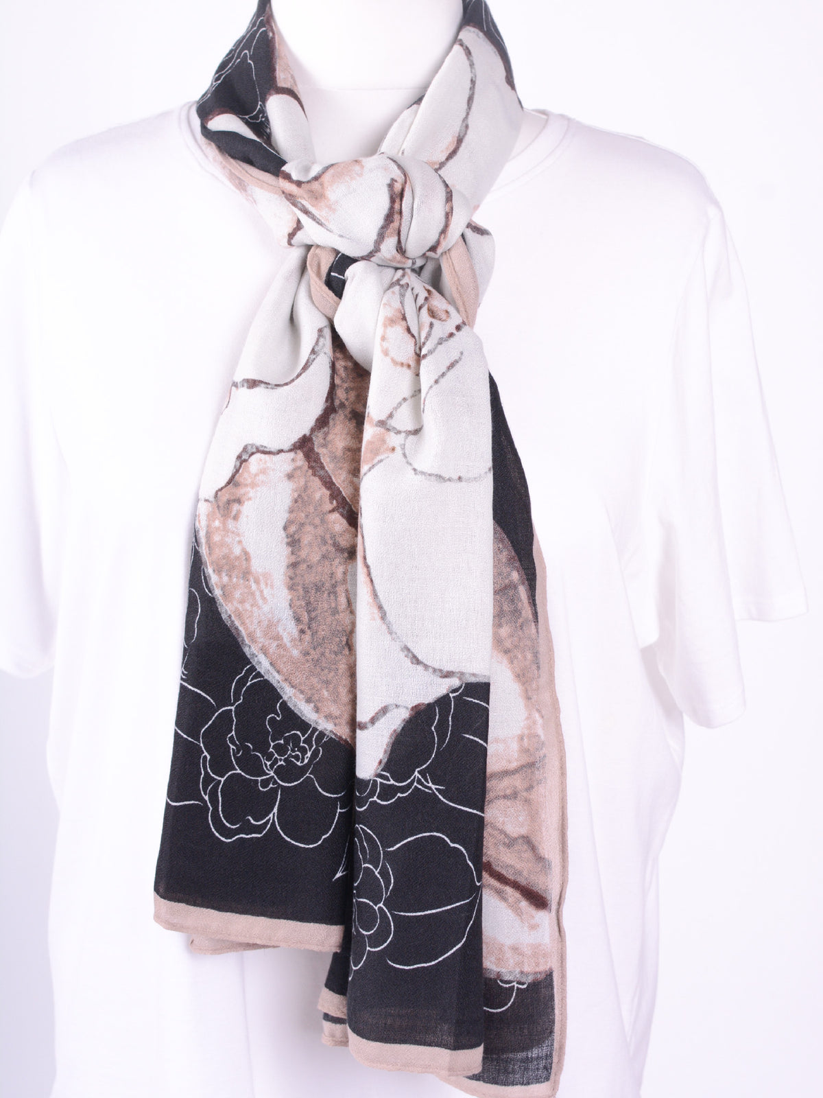Browns Flower Scarf - BWNSC1, scarf, Pure Plus Clothing, Lagenlook Clothing, Plus Size Fashion, Over 50 Fashion