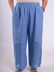 Wide Leg Linen Trousers with Detail - 13103