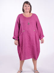 Lagenlook Linen Dress with Buttons and Pockets - 8867