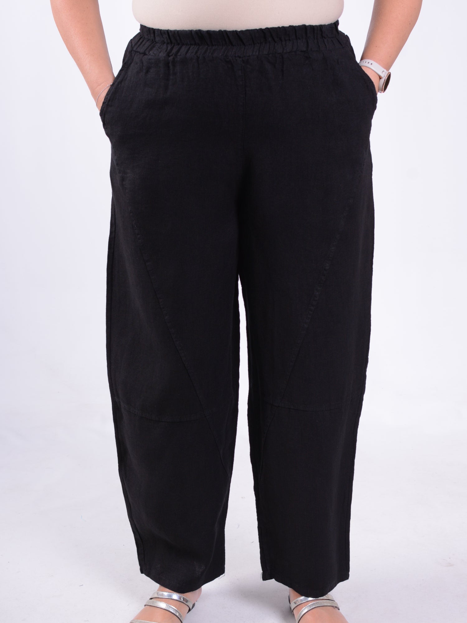Wide-Leg Barrel Linen Trousers - 13399, , Pure Plus Clothing, Lagenlook Clothing, Plus Size Fashion, Over 50 Fashion