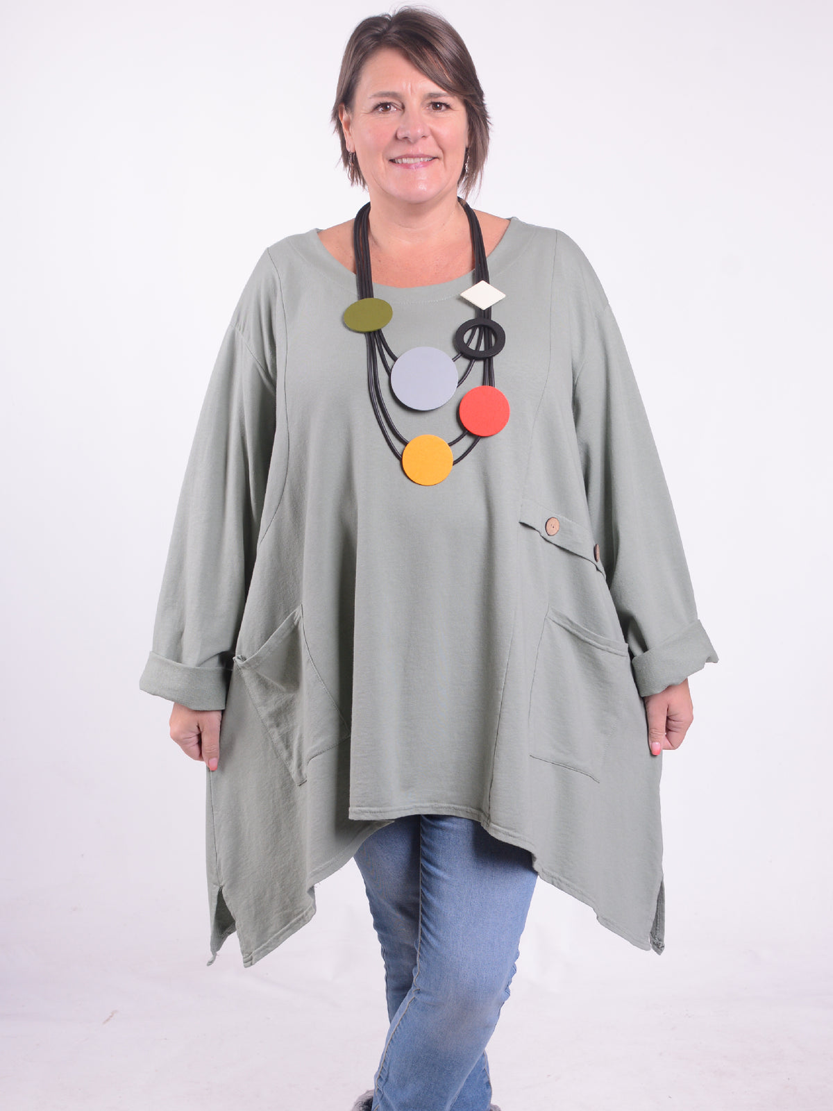 Asymmetric Button Tunic - 11112, Tunic, Pure Plus Clothing, Lagenlook Clothing, Plus Size Fashion, Over 50 Fashion