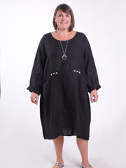 Lagenlook Linen Dress with Buttons and Pockets - 8867