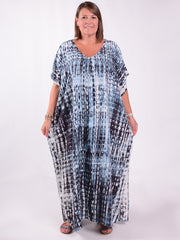 Blue & Charcoal Tie-Dye Kaftan - KAF40