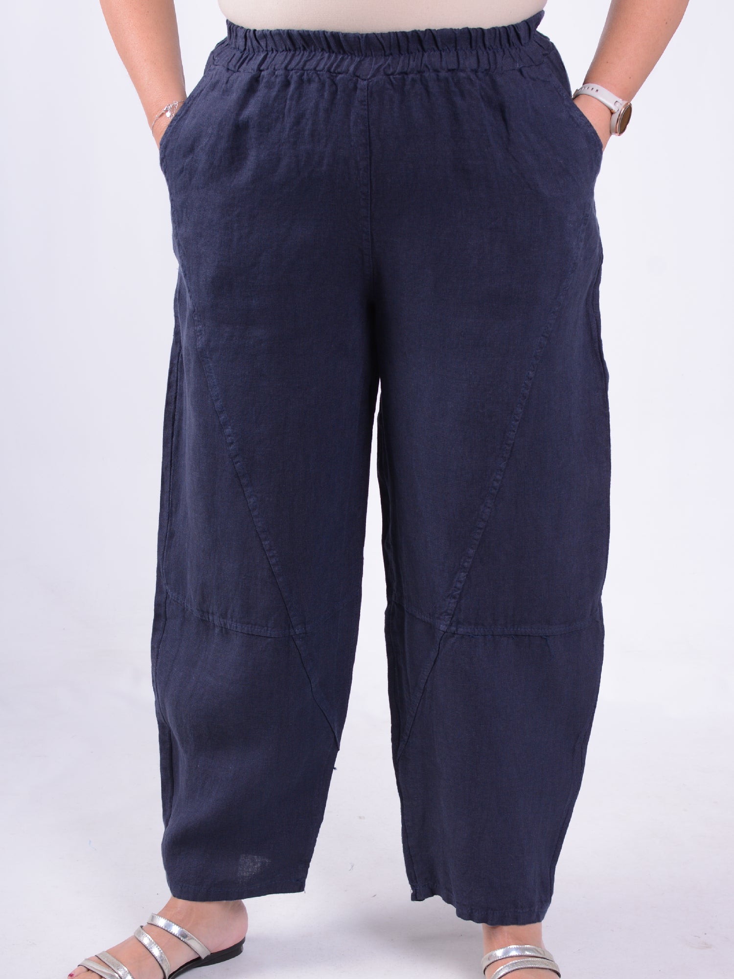 Wide-Leg Barrel Linen Trousers - 13399, , Pure Plus Clothing, Lagenlook Clothing, Plus Size Fashion, Over 50 Fashion