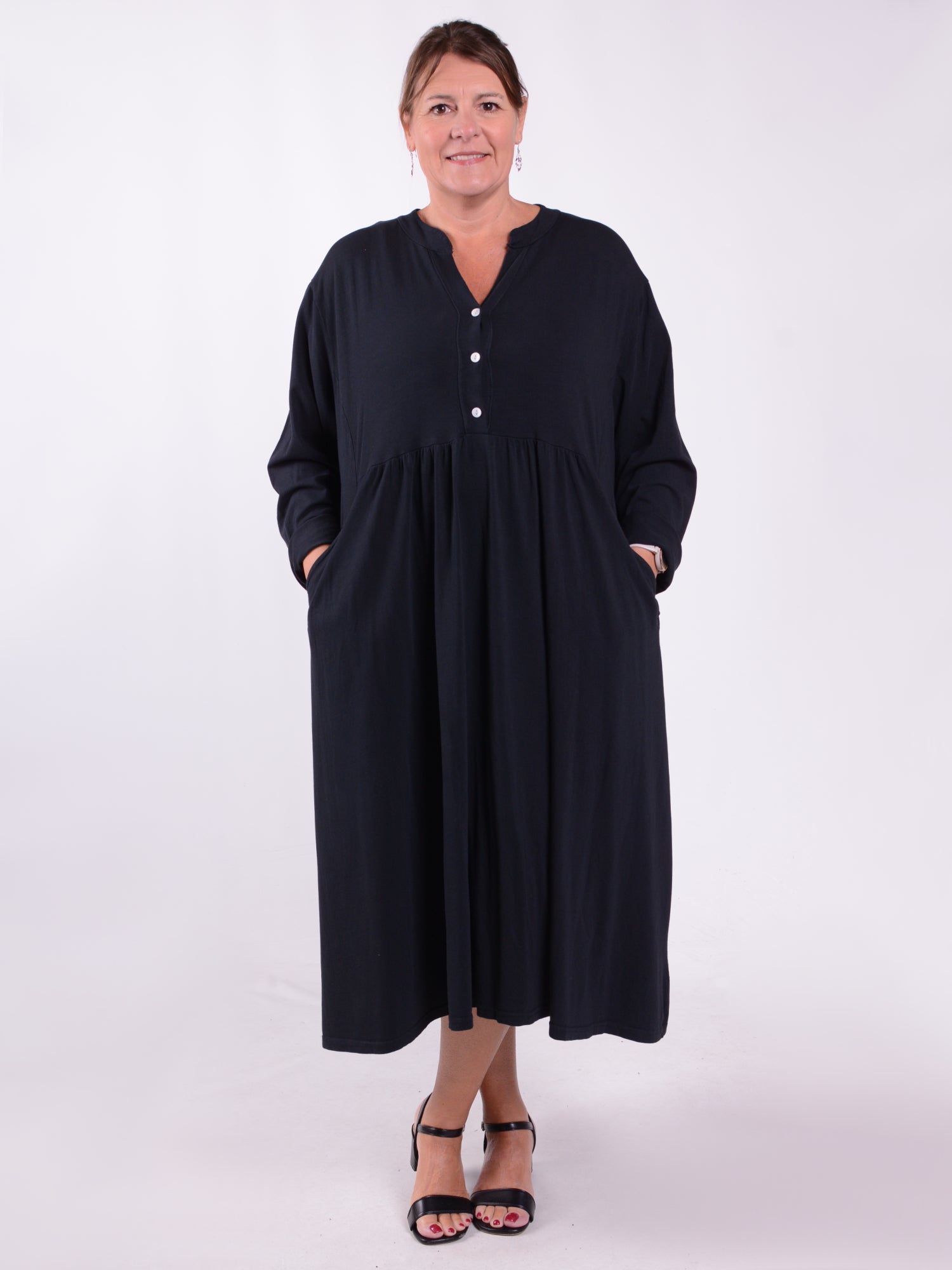 Lagenlook Cotton Dress with Pockets - 12573, , Pure Plus Clothing, Lagenlook Clothing, Plus Size Fashion, Over 50 Fashion