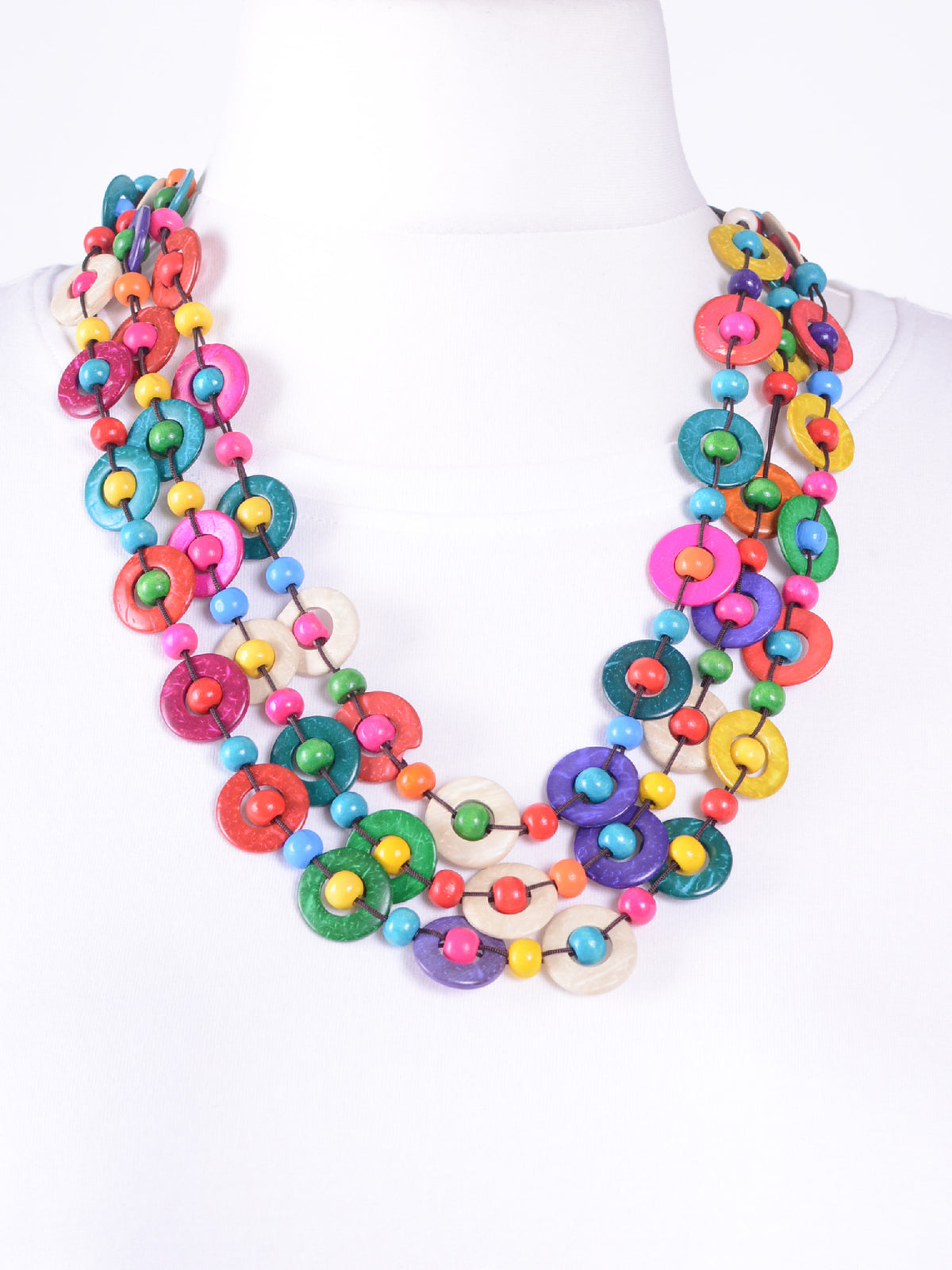 Lagenlook Colourful 3 Strand Necklace - LAGEN10, , Pure Plus Clothing, Lagenlook Clothing, Plus Size Fashion, Over 50 Fashion