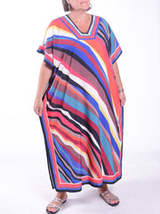 Multi Stripes Kaftan - KAF8, , Pure Plus Clothing, Lagenlook Clothing, Plus Size Fashion, Over 50 Fashion