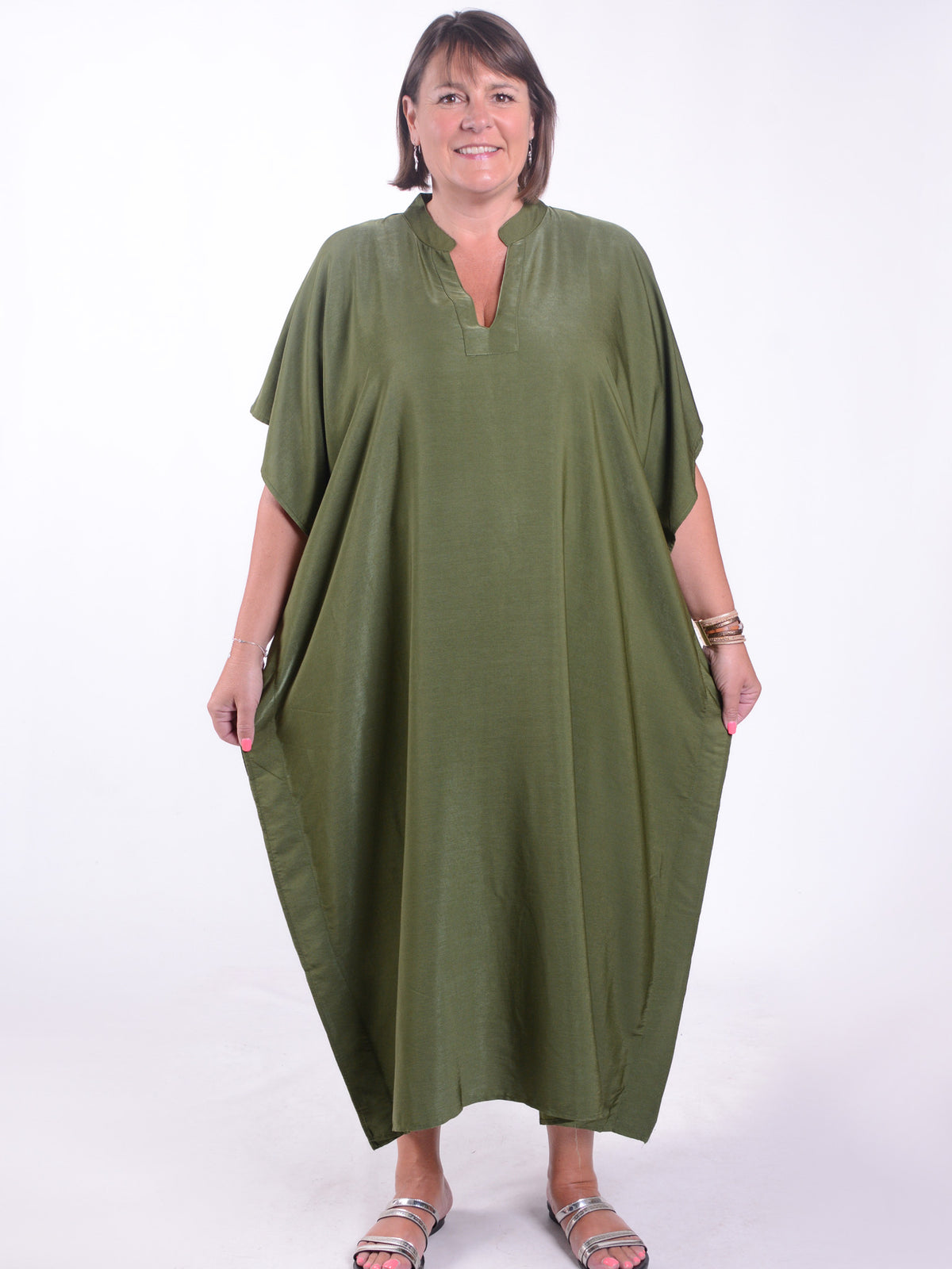 Plain Khaki Kaftan - KAF14, , Pure Plus Clothing, Lagenlook Clothing, Plus Size Fashion, Over 50 Fashion