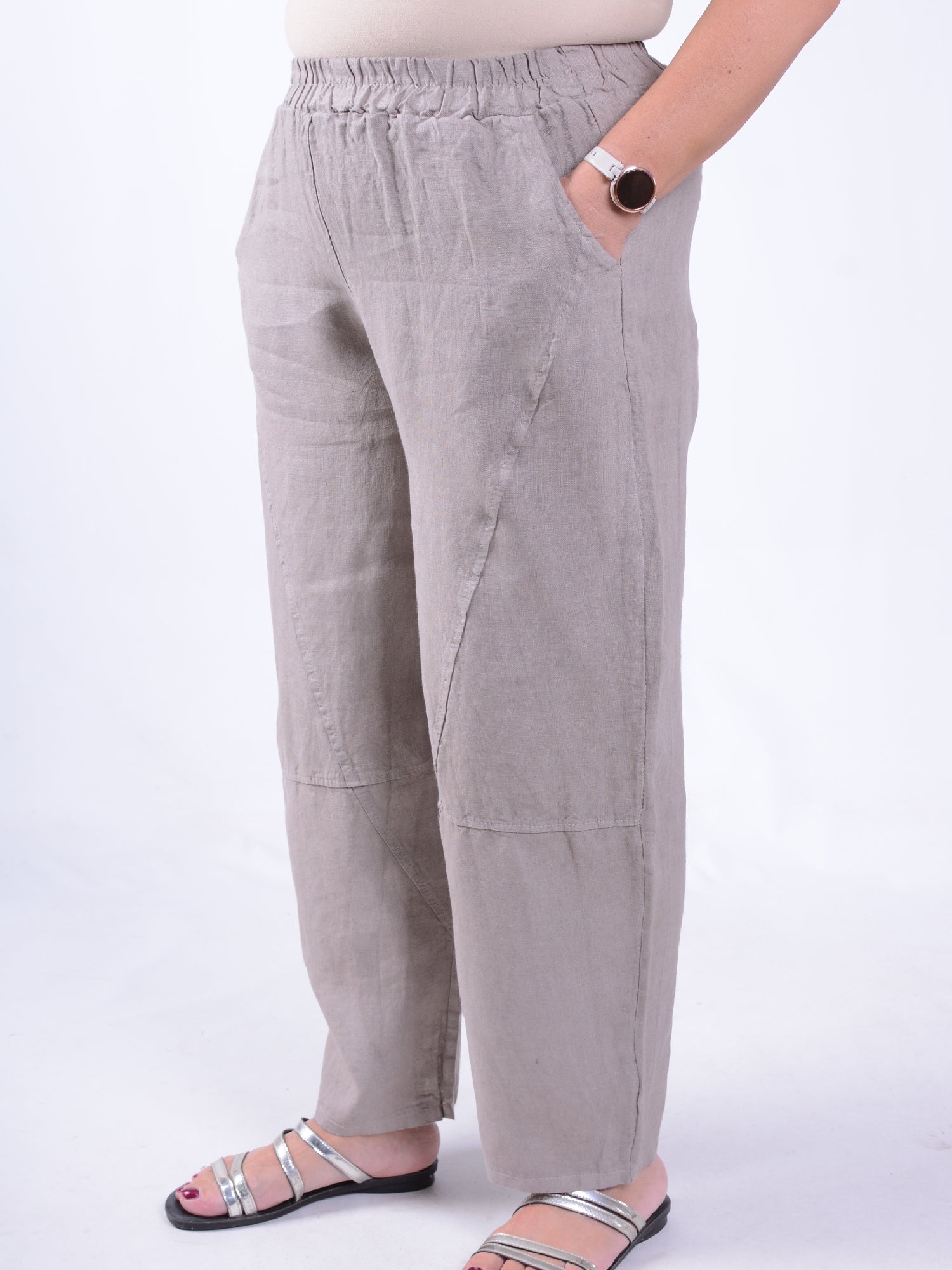 Wide-Leg Barrel Linen Trousers - 13399, , Pure Plus Clothing, Lagenlook Clothing, Plus Size Fashion, Over 50 Fashion