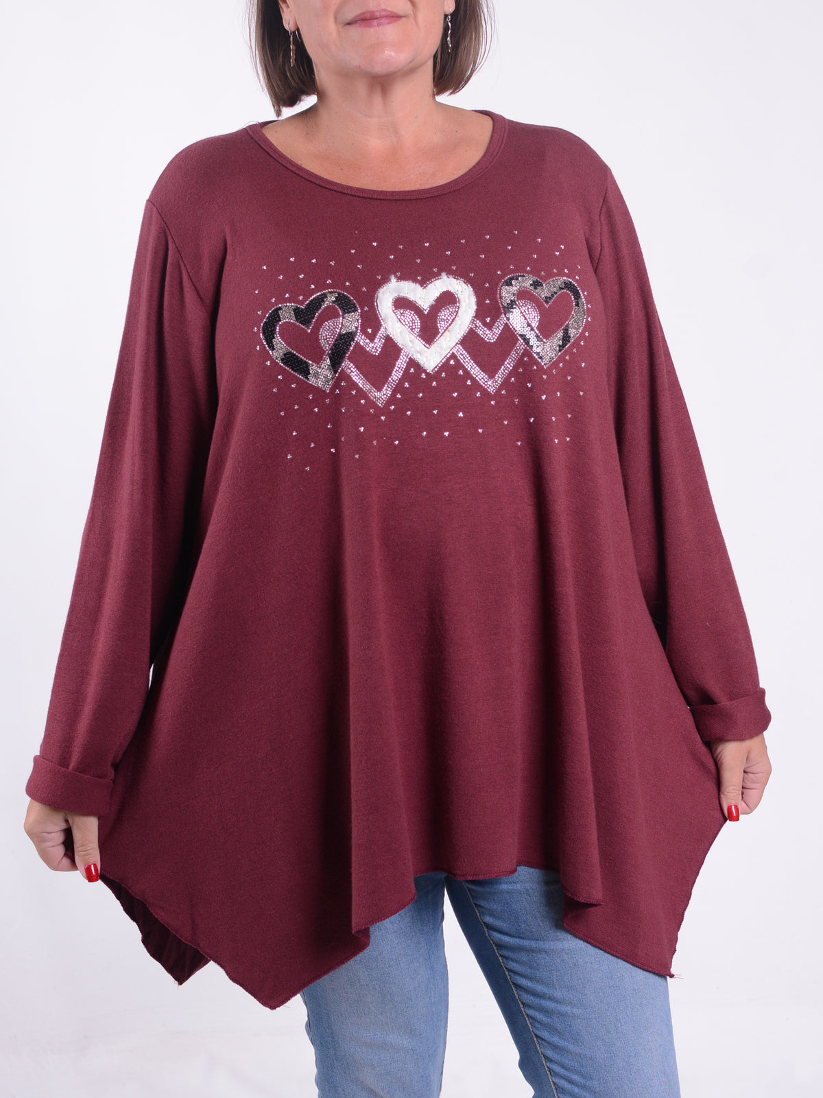 Soft Knit Sparkle Hearts Tunic - 59011, , Pure Plus Clothing, Lagenlook Clothing, Plus Size Fashion, Over 50 Fashion