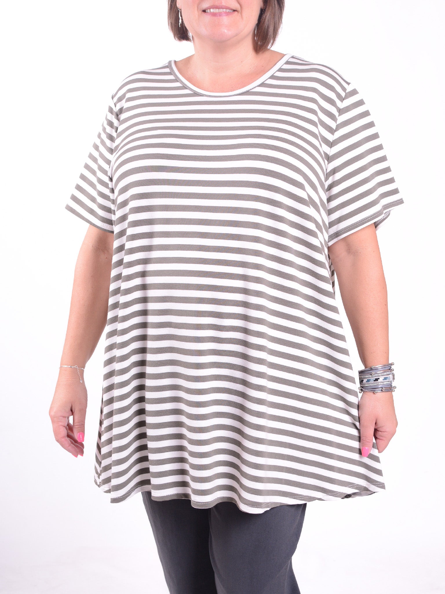 Basic Cotton Swing T Shirt - Round Neck 10516 STRIPE, Tops & Shirts, Pure Plus Clothing, Lagenlook Clothing, Plus Size Fashion, Over 50 Fashion