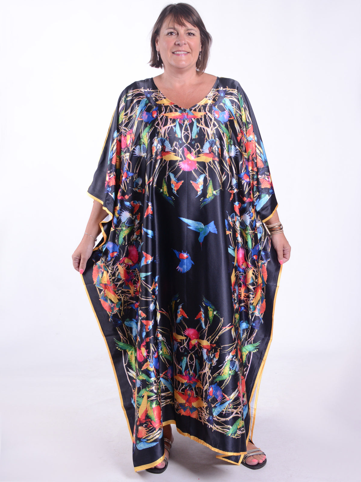 Hummingbird Kaftan - Black, Dresses, Pure Plus Clothing, Lagenlook Clothing, Plus Size Fashion, Over 50 Fashion