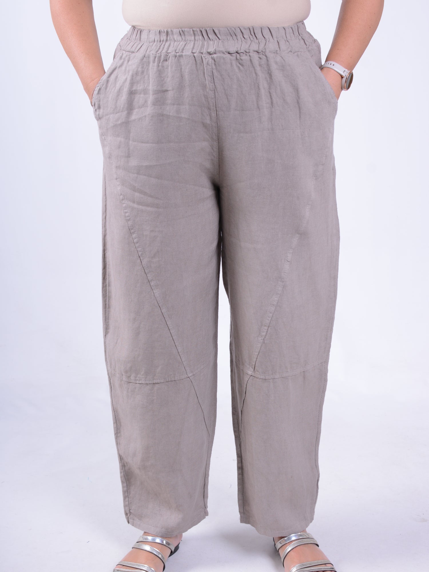 Wide-Leg Barrel Linen Trousers - 13399, , Pure Plus Clothing, Lagenlook Clothing, Plus Size Fashion, Over 50 Fashion