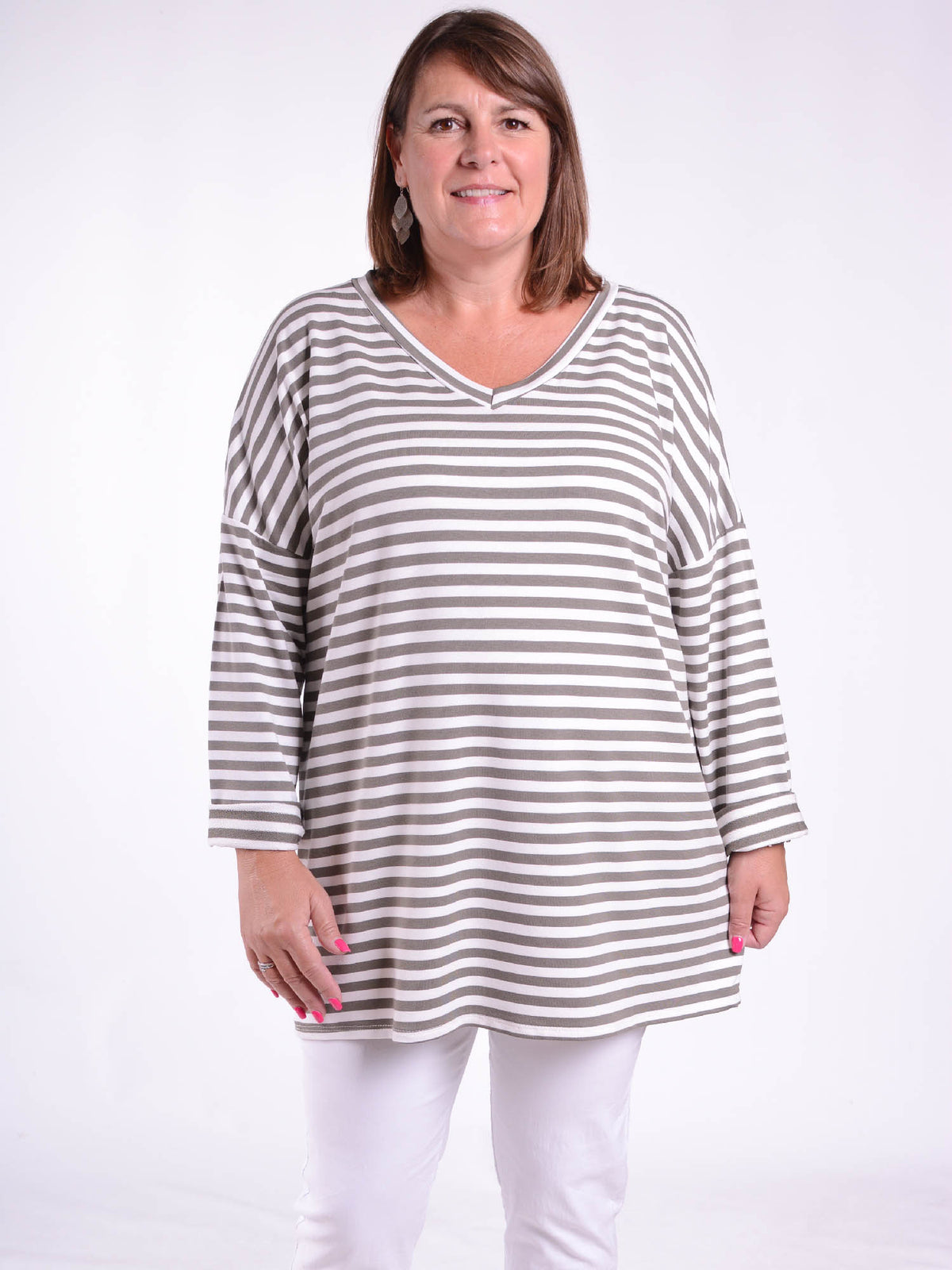 Striped V Neck Top - 11894, , Pure Plus Clothing, Lagenlook Clothing, Plus Size Fashion, Over 50 Fashion