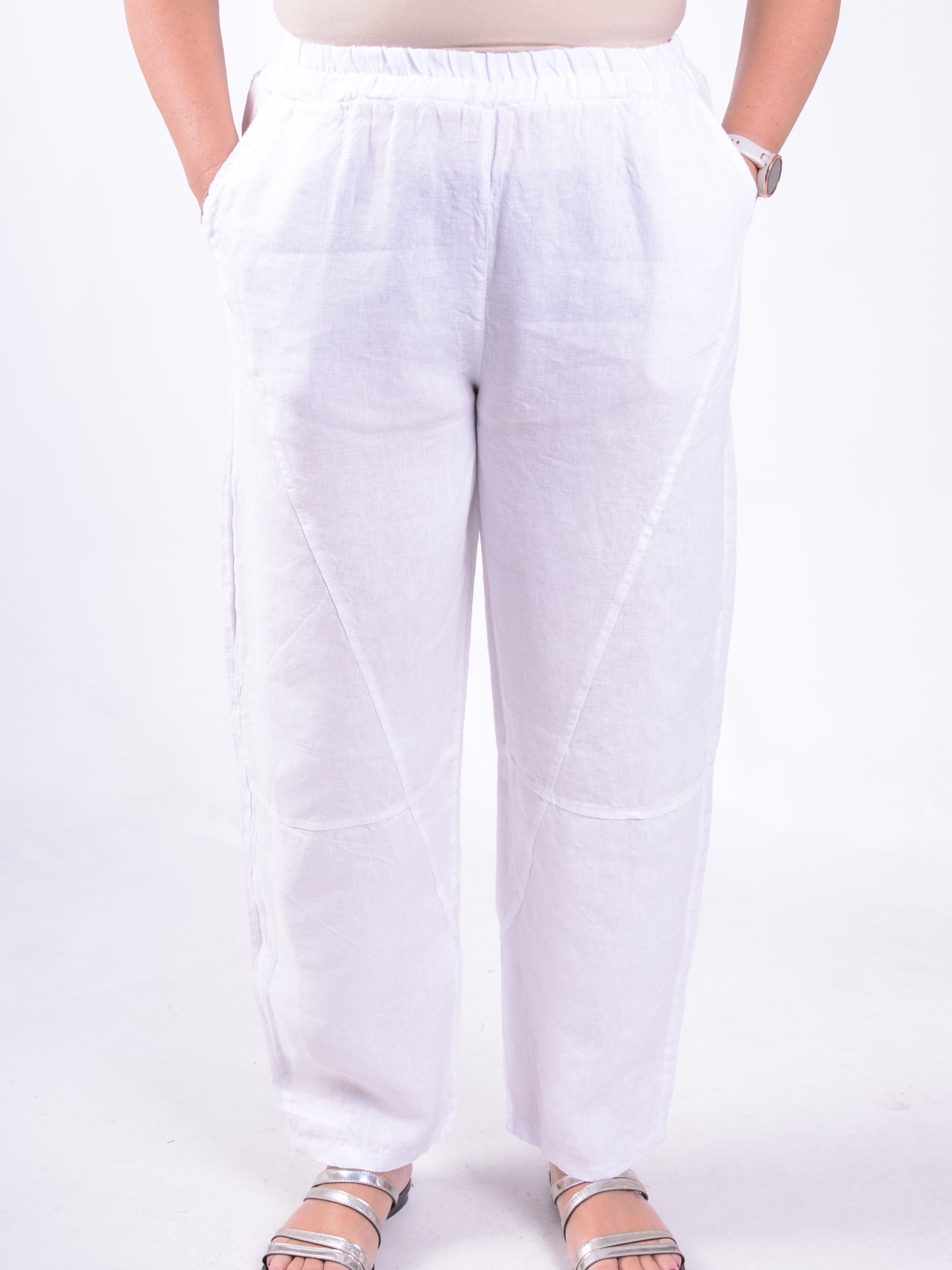 Wide-Leg Barrel Linen Trousers - 13399, , Pure Plus Clothing, Lagenlook Clothing, Plus Size Fashion, Over 50 Fashion