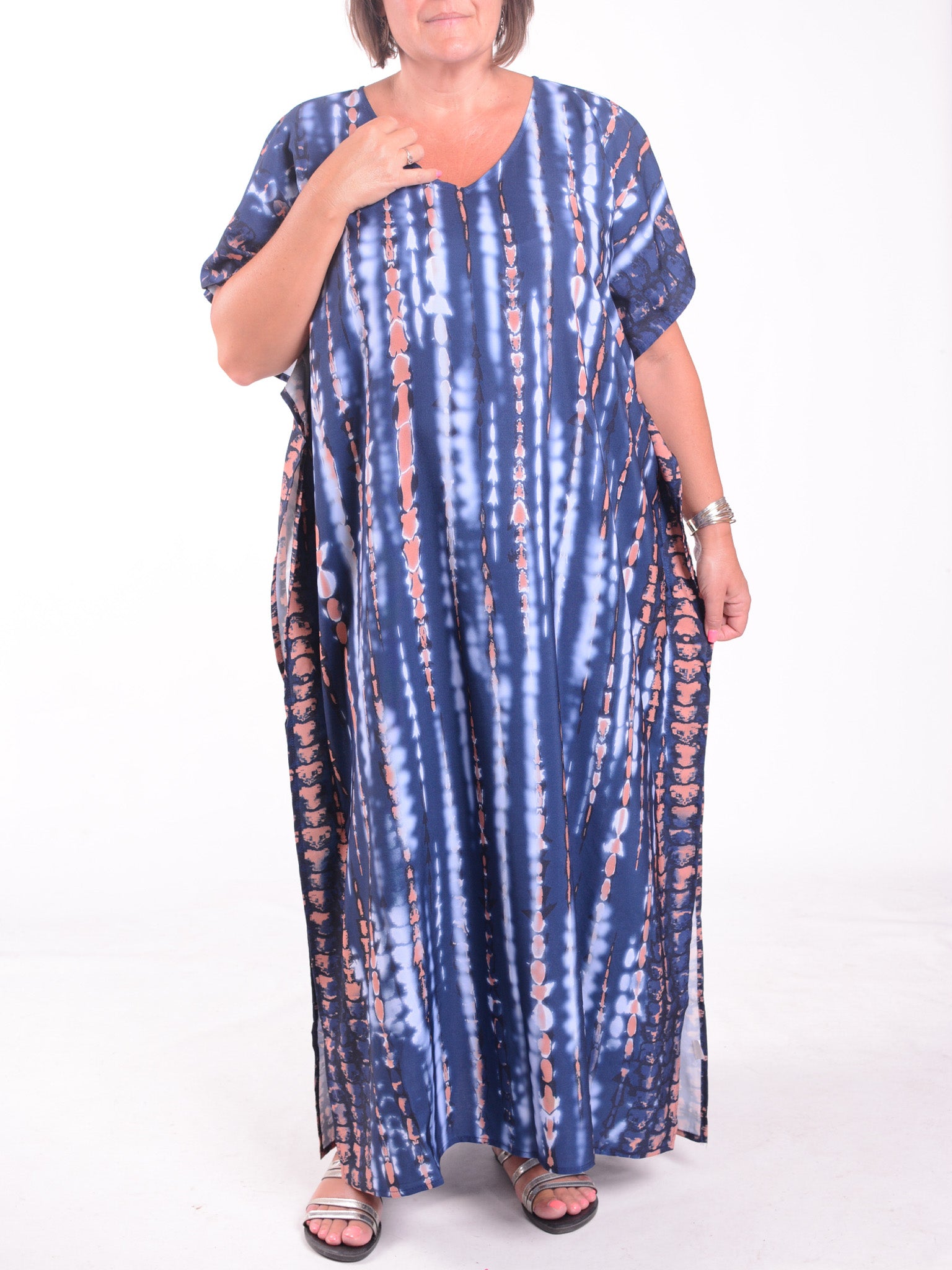 Blue and Brown - KAF4, Dresses, Pure Plus Clothing, Lagenlook Clothing, Plus Size Fashion, Over 50 Fashion