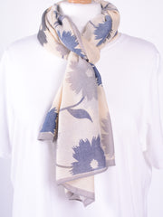 Blue Flower Scarf - BFS1, scarf, Pure Plus Clothing, Lagenlook Clothing, Plus Size Fashion, Over 50 Fashion