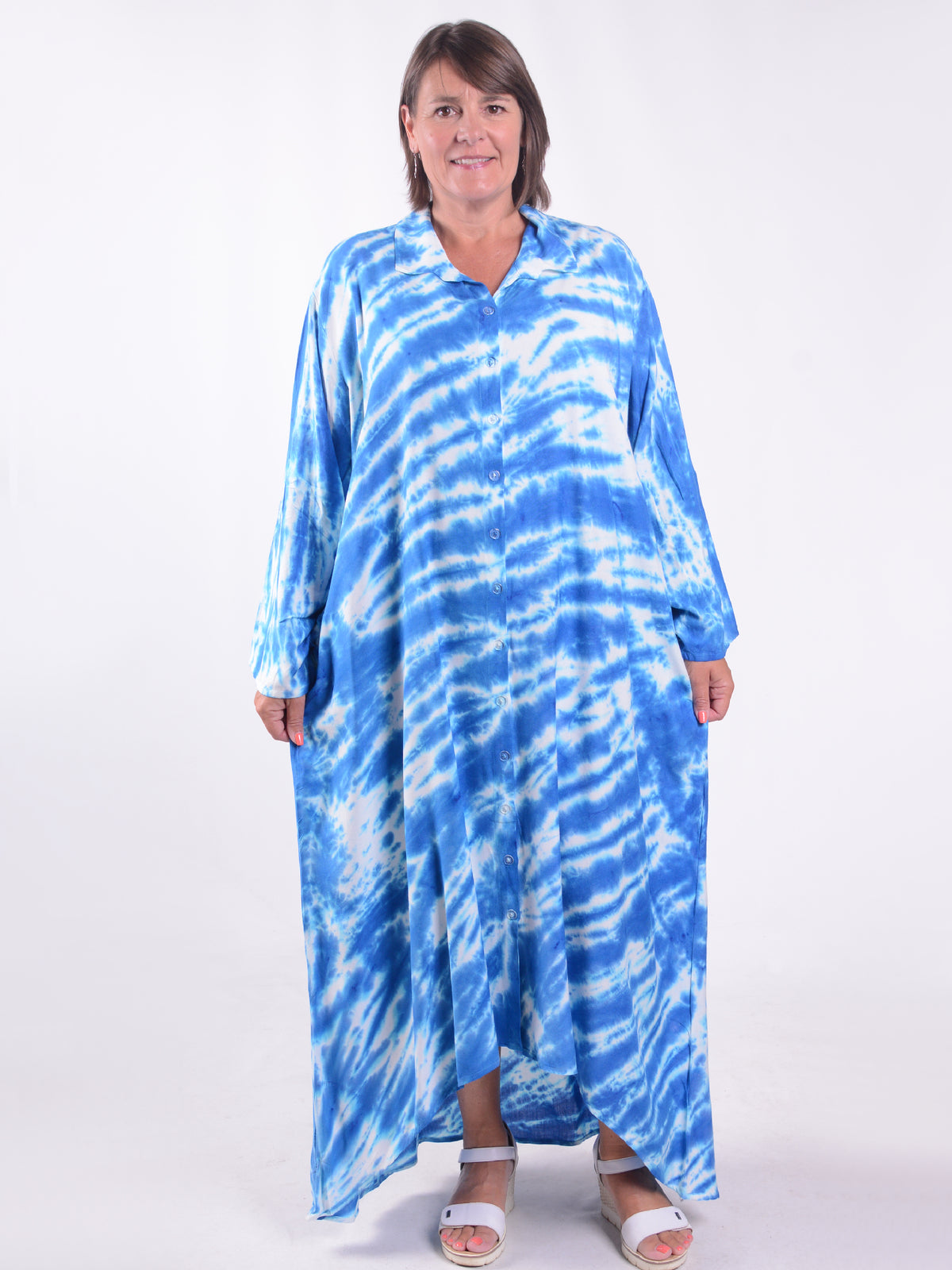 Lagenlook Hi-Lo Tie Dye Shirt Dress - VF8007