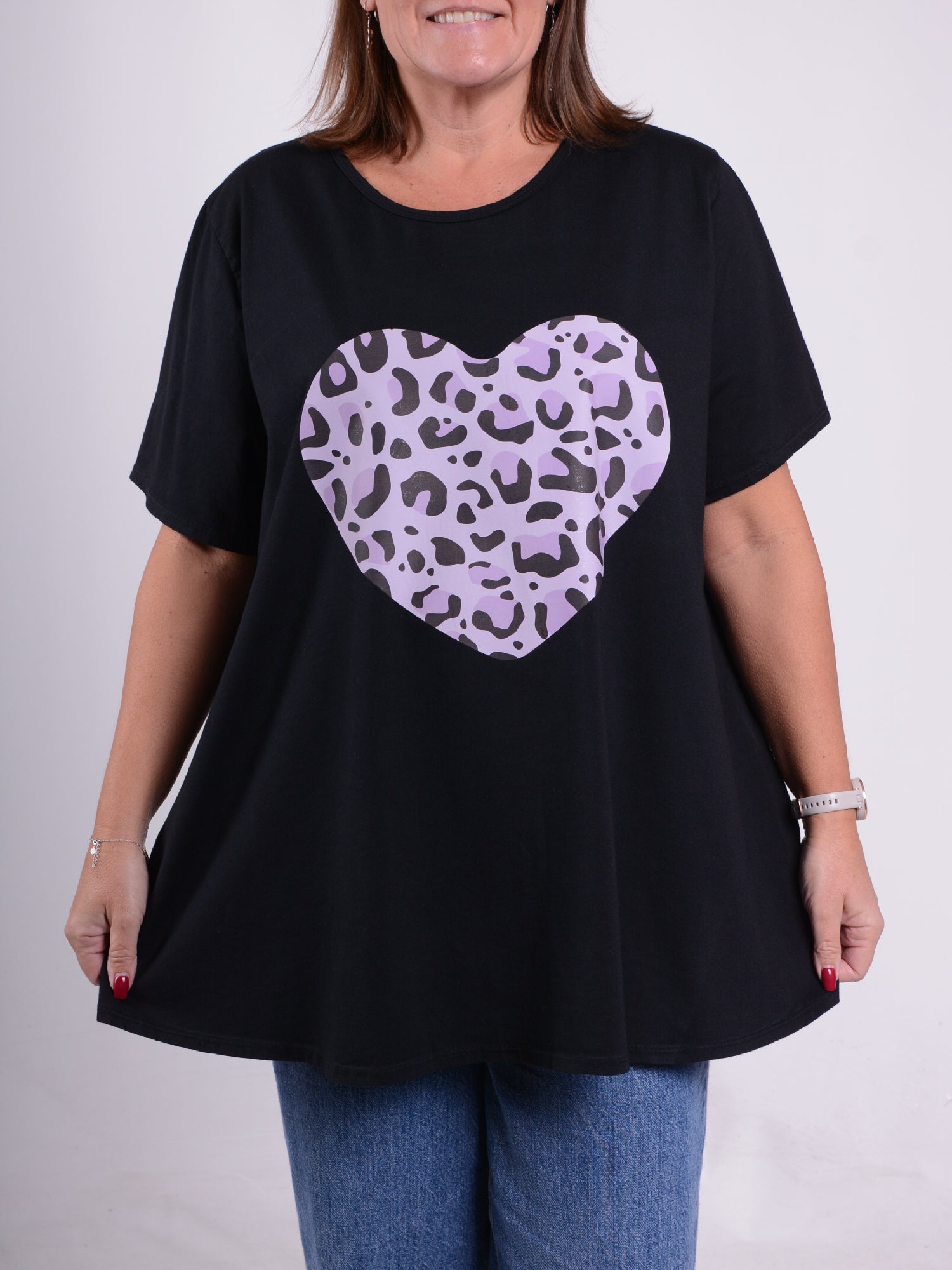 Animal Print Heart Shirt - 10516AH, , Pure Plus Clothing, Lagenlook Clothing, Plus Size Fashion, Over 50 Fashion
