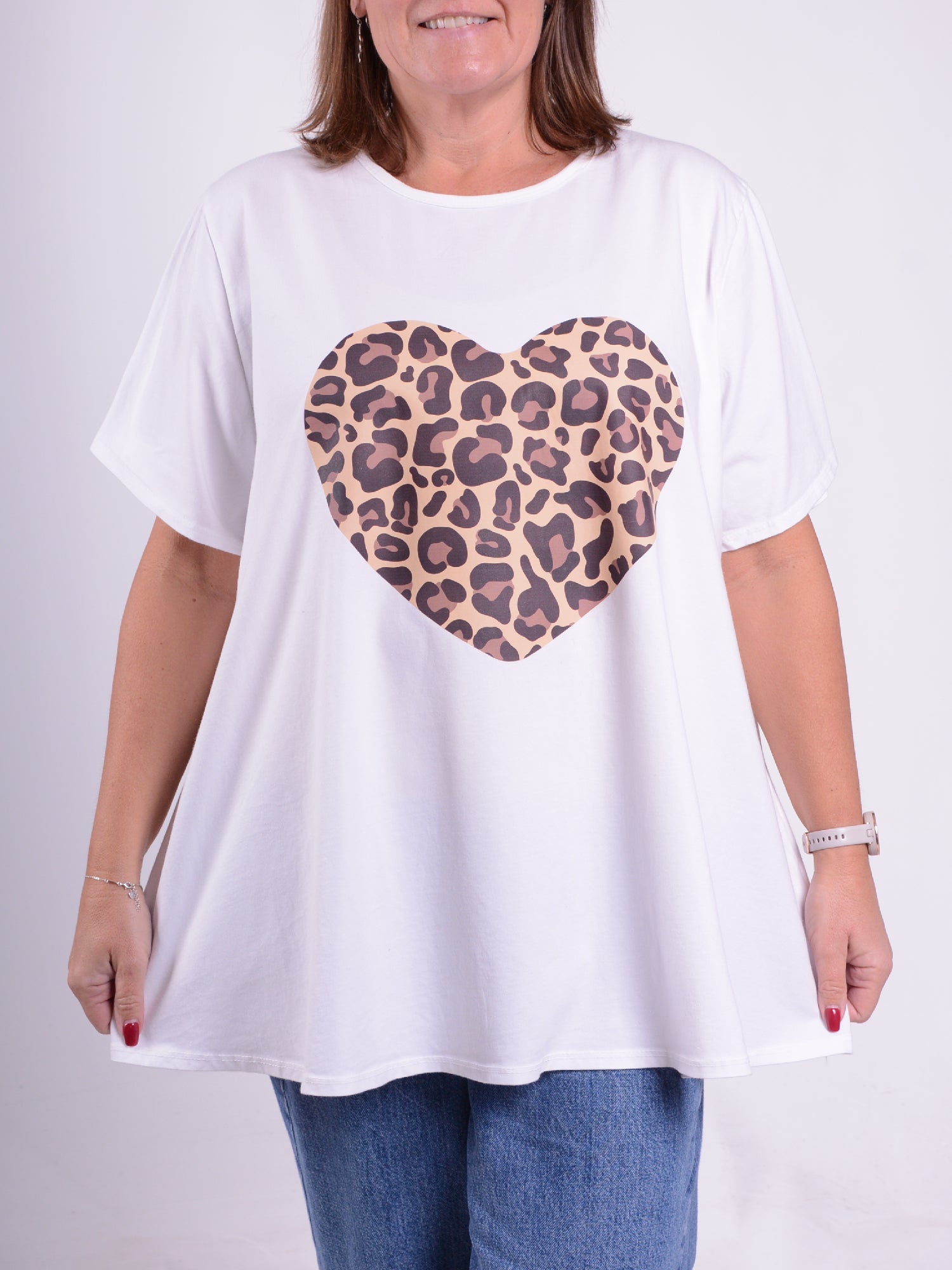Animal Print Heart Shirt - 10516AH, , Pure Plus Clothing, Lagenlook Clothing, Plus Size Fashion, Over 50 Fashion