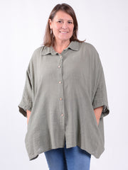 Relaxed Fit Button-Down Collared Shirt - 13070, , Pure Plus Clothing, Lagenlook Clothing, Plus Size Fashion, Over 50 Fashion
