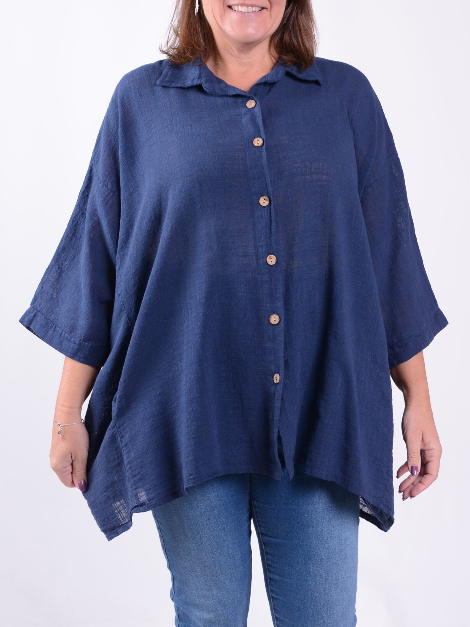 Relaxed Fit Button-Down Collared Shirt - 13070, , Pure Plus Clothing, Lagenlook Clothing, Plus Size Fashion, Over 50 Fashion