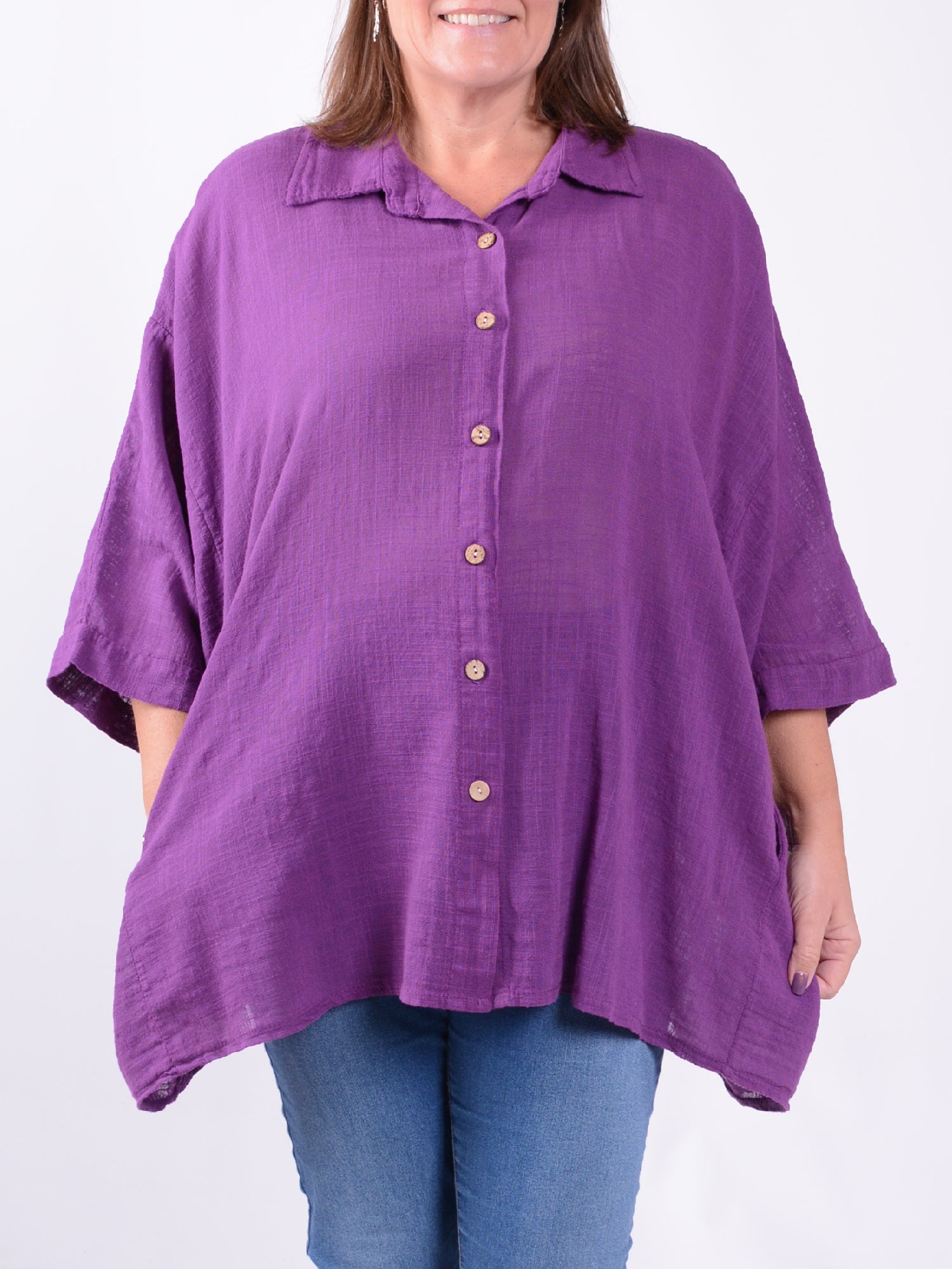 Relaxed Fit Button-Down Collared Shirt - 13070, , Pure Plus Clothing, Lagenlook Clothing, Plus Size Fashion, Over 50 Fashion