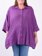 Relaxed Fit Button-Down Collared Shirt - 13070, , Pure Plus Clothing, Lagenlook Clothing, Plus Size Fashion, Over 50 Fashion