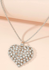 Rhinestone Heart Long Necklace Silver - 6484, Necklaces & Pendants, Pure Plus Clothing, Lagenlook Clothing, Plus Size Fashion, Over 50 Fashion