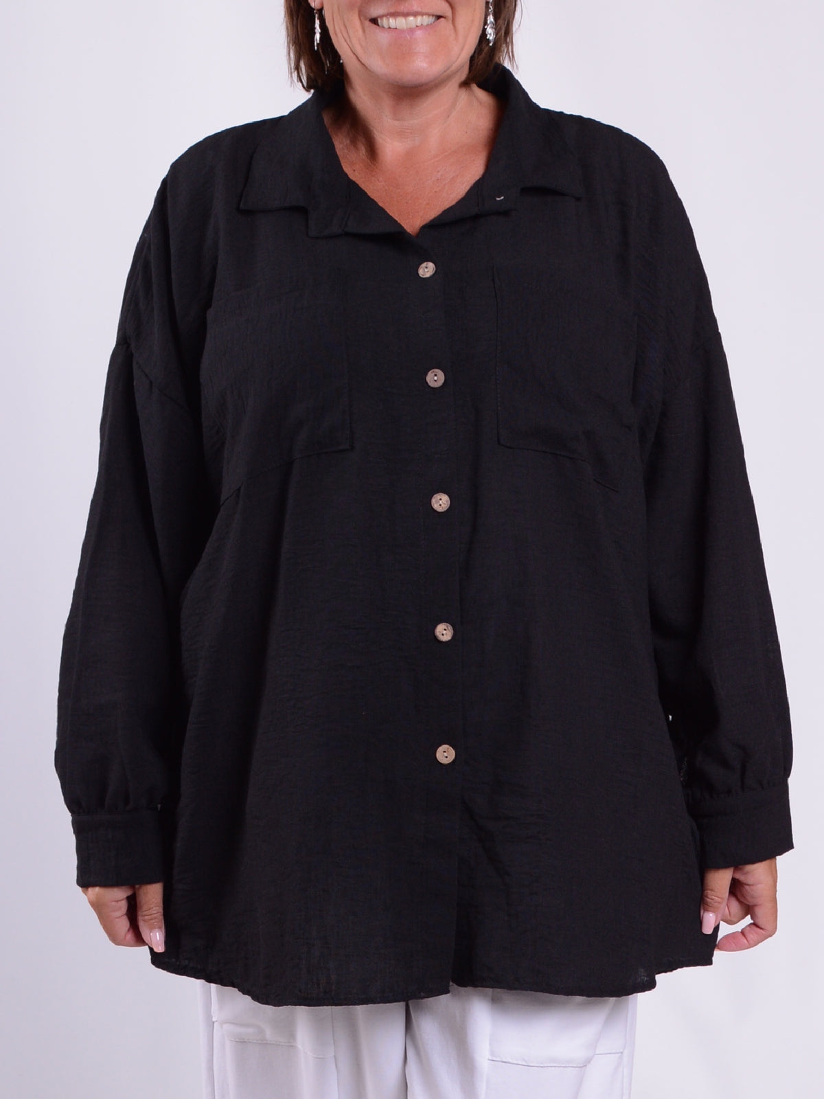 Collared Button Through Shirt - SH1, , Pure Plus Clothing, Lagenlook Clothing, Plus Size Fashion, Over 50 Fashion