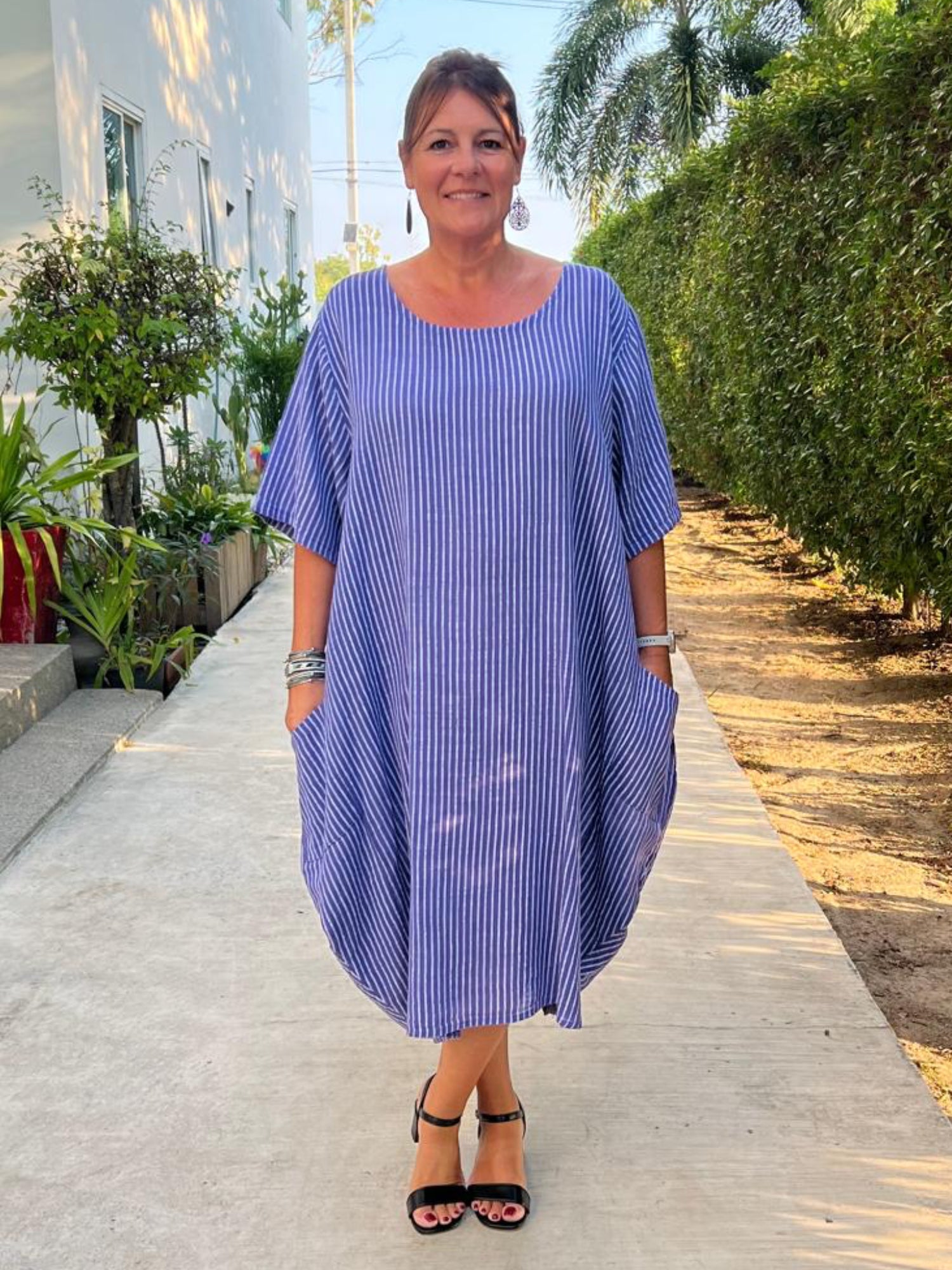 Striped Cotton Parachute Dress With Pockets - 9215 Stripe, Dresses, Pure Plus Clothing, Lagenlook Clothing, Plus Size Fashion, Over 50 Fashion