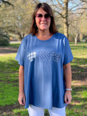 Three Hearts T Shirt - 10516 HEARTS, , Pure Plus Clothing, Lagenlook Clothing, Plus Size Fashion, Over 50 Fashion