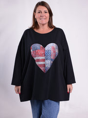 Sweatshirt with Patchwork Heart - 9482PH, Tops & Shirts, Pure Plus Clothing, Lagenlook Clothing, Plus Size Fashion, Over 50 Fashion
