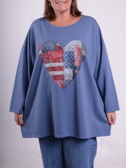 Sweatshirt with Patchwork Heart - 9482PH, Tops & Shirts, Pure Plus Clothing, Lagenlook Clothing, Plus Size Fashion, Over 50 Fashion