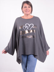 Lagenlook Oversized Tunic with Heart Print - 23333