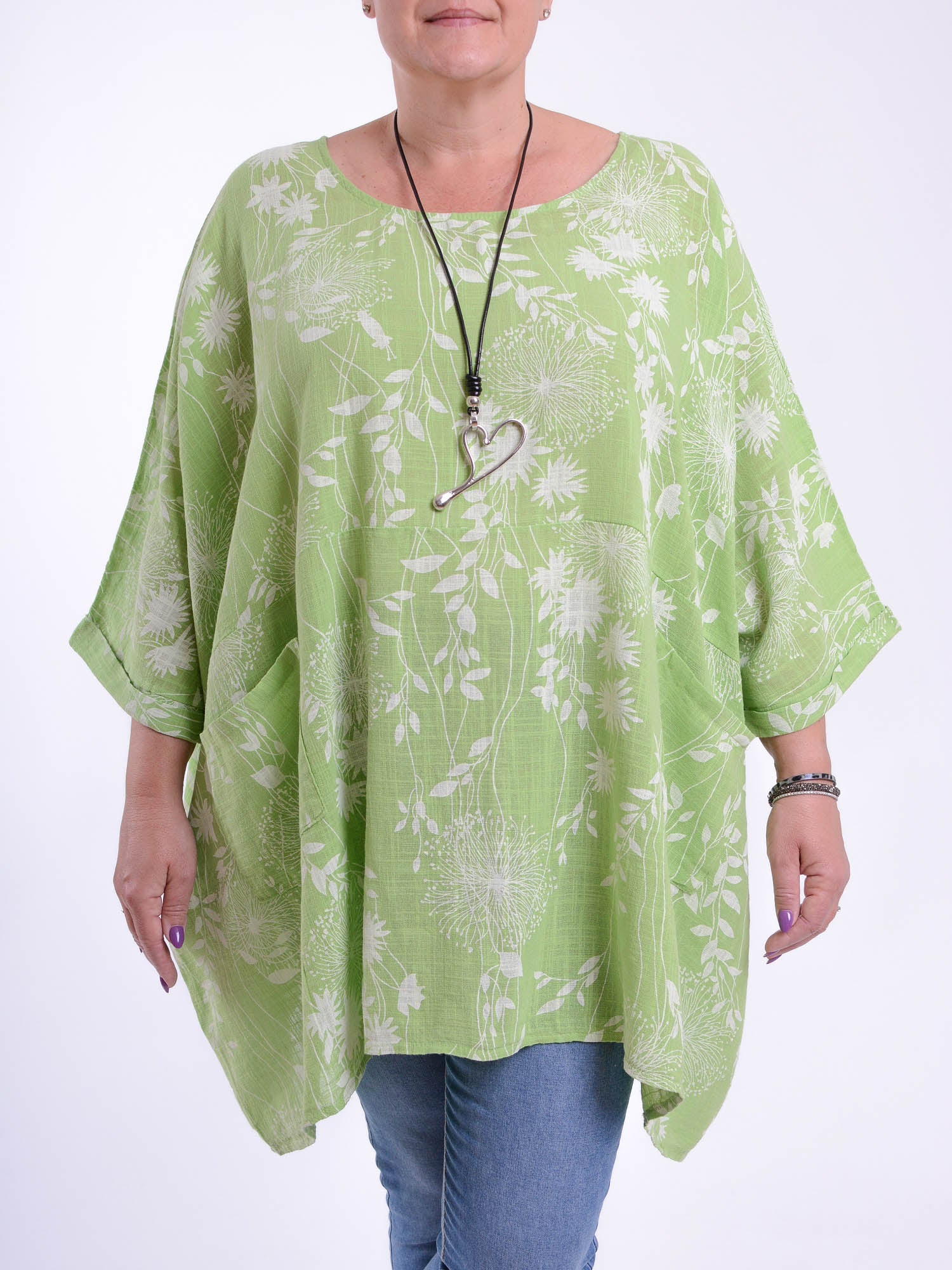 Lagenlook Oversized Cotton Tunic - 10077 FLORAL, Tops & Shirts, Pure Plus Clothing, Lagenlook Clothing, Plus Size Fashion, Over 50 Fashion