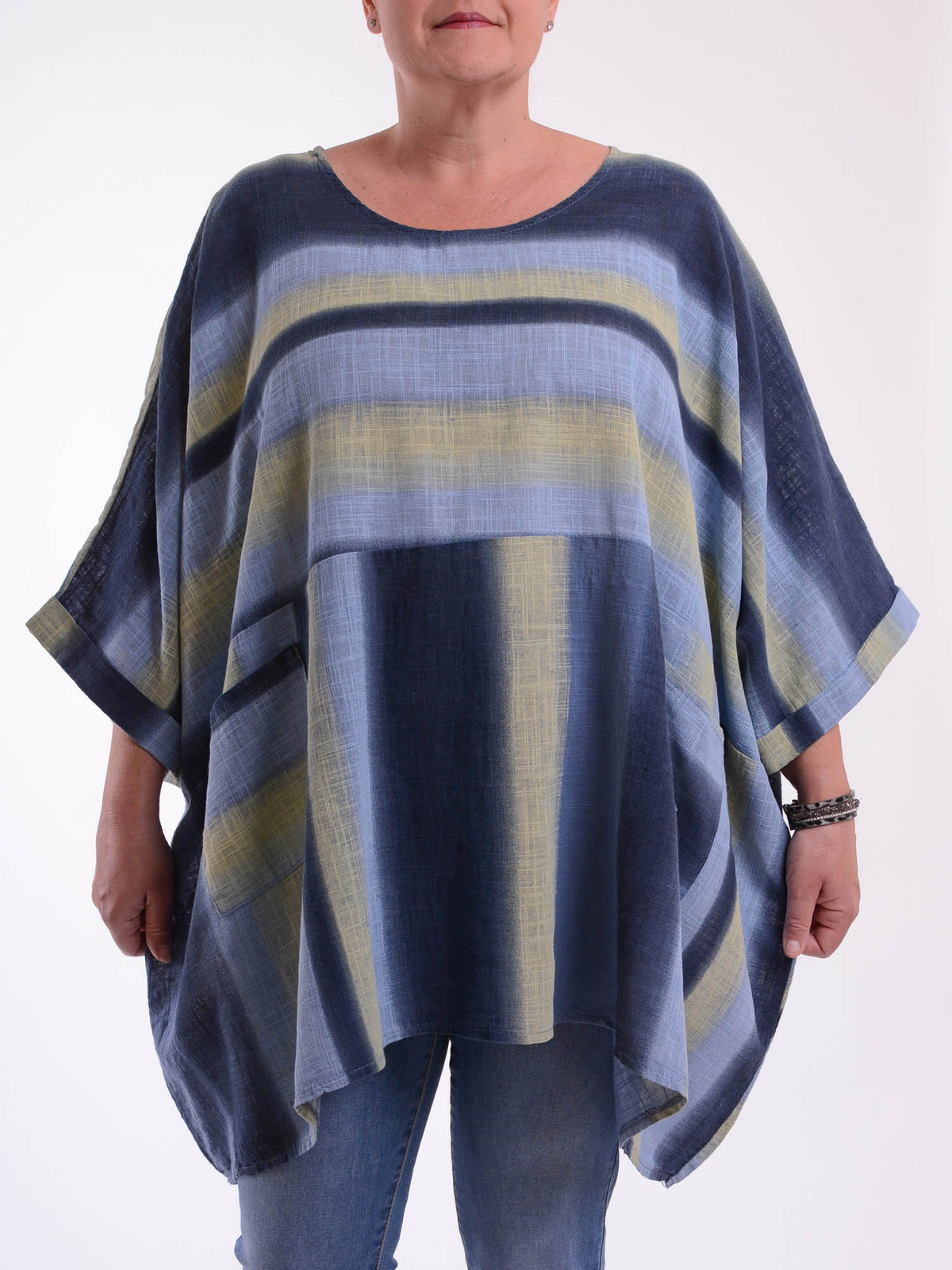 Lagenlook Oversized Cotton Striped Tunic -10077 STRIPE, Tops & Shirts, Pure Plus Clothing, Lagenlook Clothing, Plus Size Fashion, Over 50 Fashion