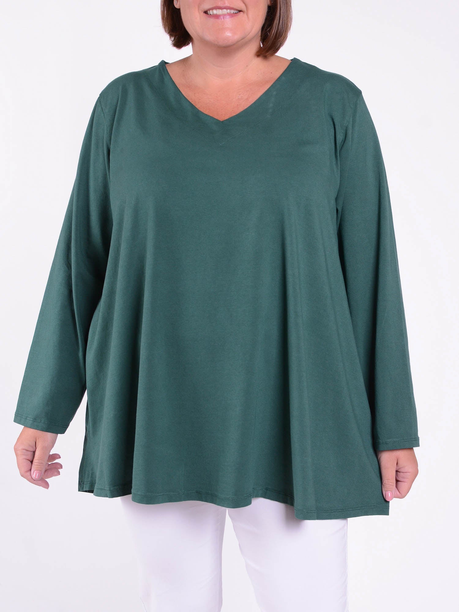 Cotton Swing Top - V Neck 20520 LONG SLEEVE, Tops & Shirts, Pure Plus Clothing, Lagenlook Clothing, Plus Size Fashion, Over 50 Fashion