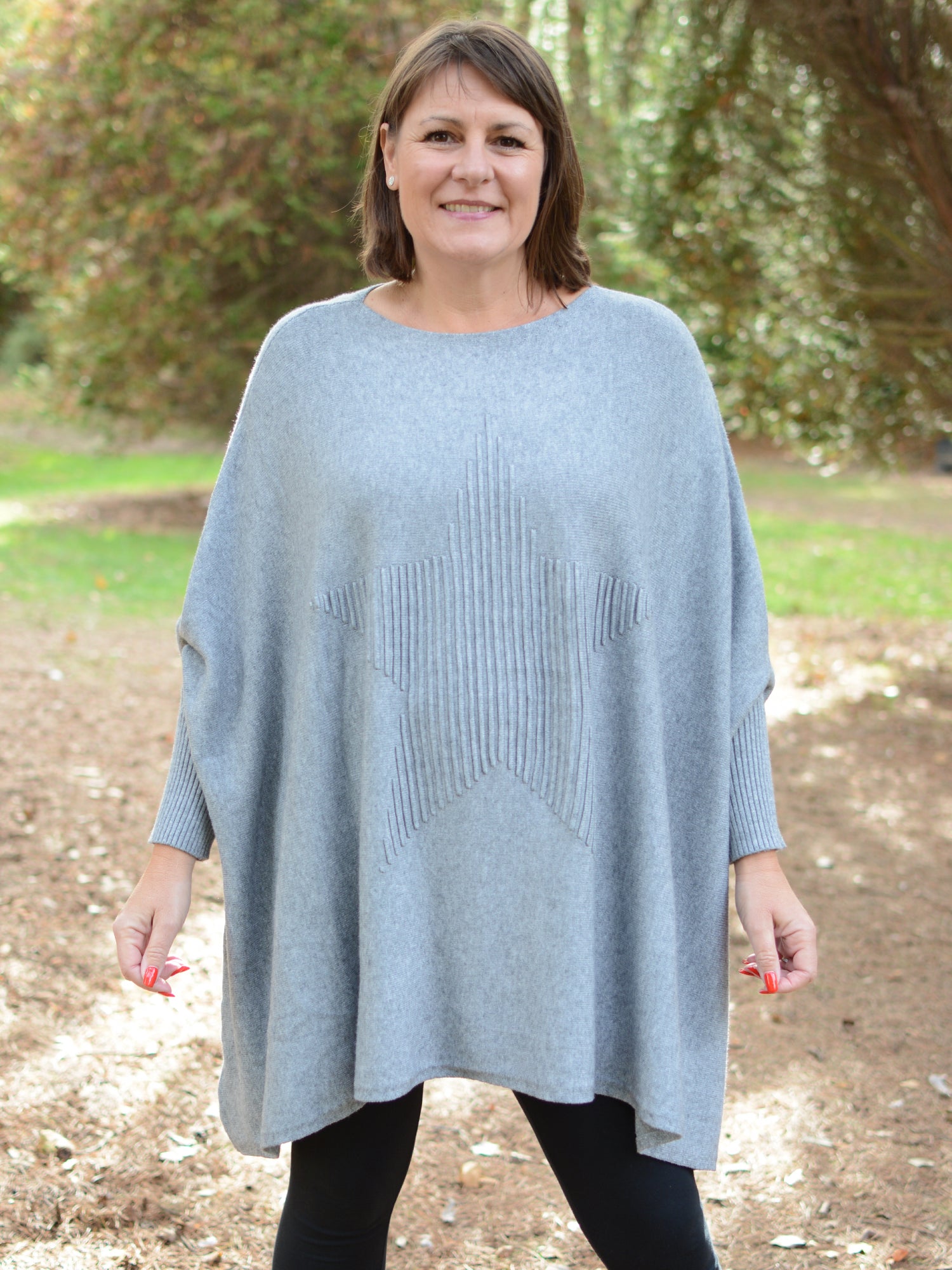 Soft Knit Batwing Sleeve Jumper with Star design - 3600, Jumpers & Cardigans, Pure Plus Clothing, Lagenlook Clothing, Plus Size Fashion, Over 50 Fashion
