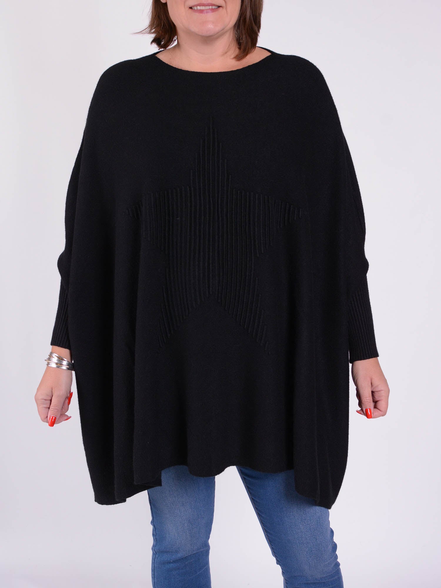 Soft Knit Batwing Sleeve Jumper with Star design - 3600, Jumpers & Cardigans, Pure Plus Clothing, Lagenlook Clothing, Plus Size Fashion, Over 50 Fashion