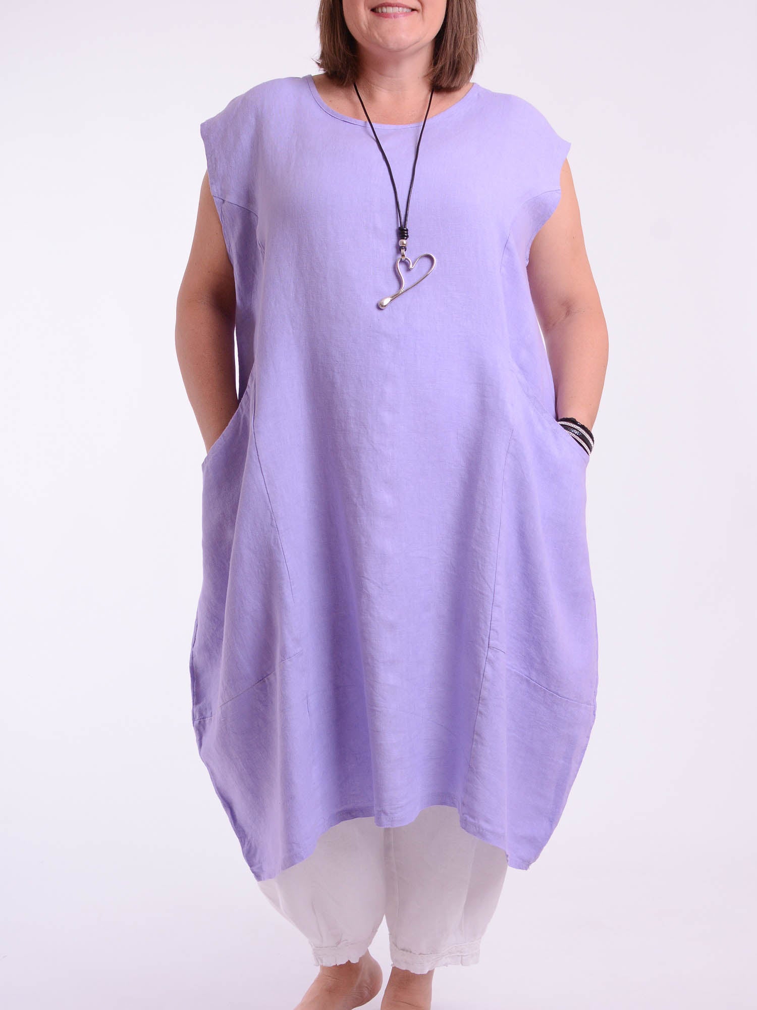 Lagenlook Plus Size Linen Cap Sleeve Dress with Deep Pockets - 9450 Linen, Dresses, Pure Plus Clothing, Lagenlook Clothing, Plus Size Fashion, Over 50 Fashion