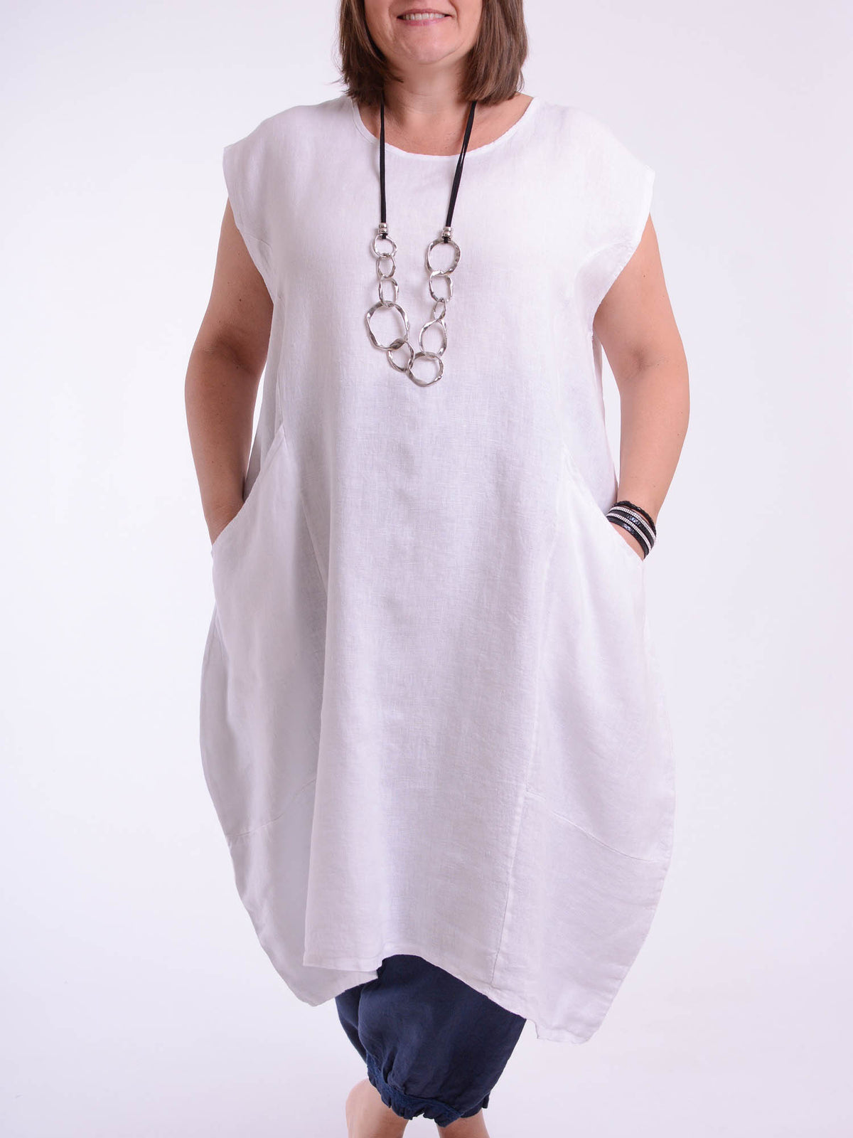 Lagenlook Plus Size Linen Cap Sleeve Dress with Deep Pockets - 9450 Linen, Dresses, Pure Plus Clothing, Lagenlook Clothing, Plus Size Fashion, Over 50 Fashion