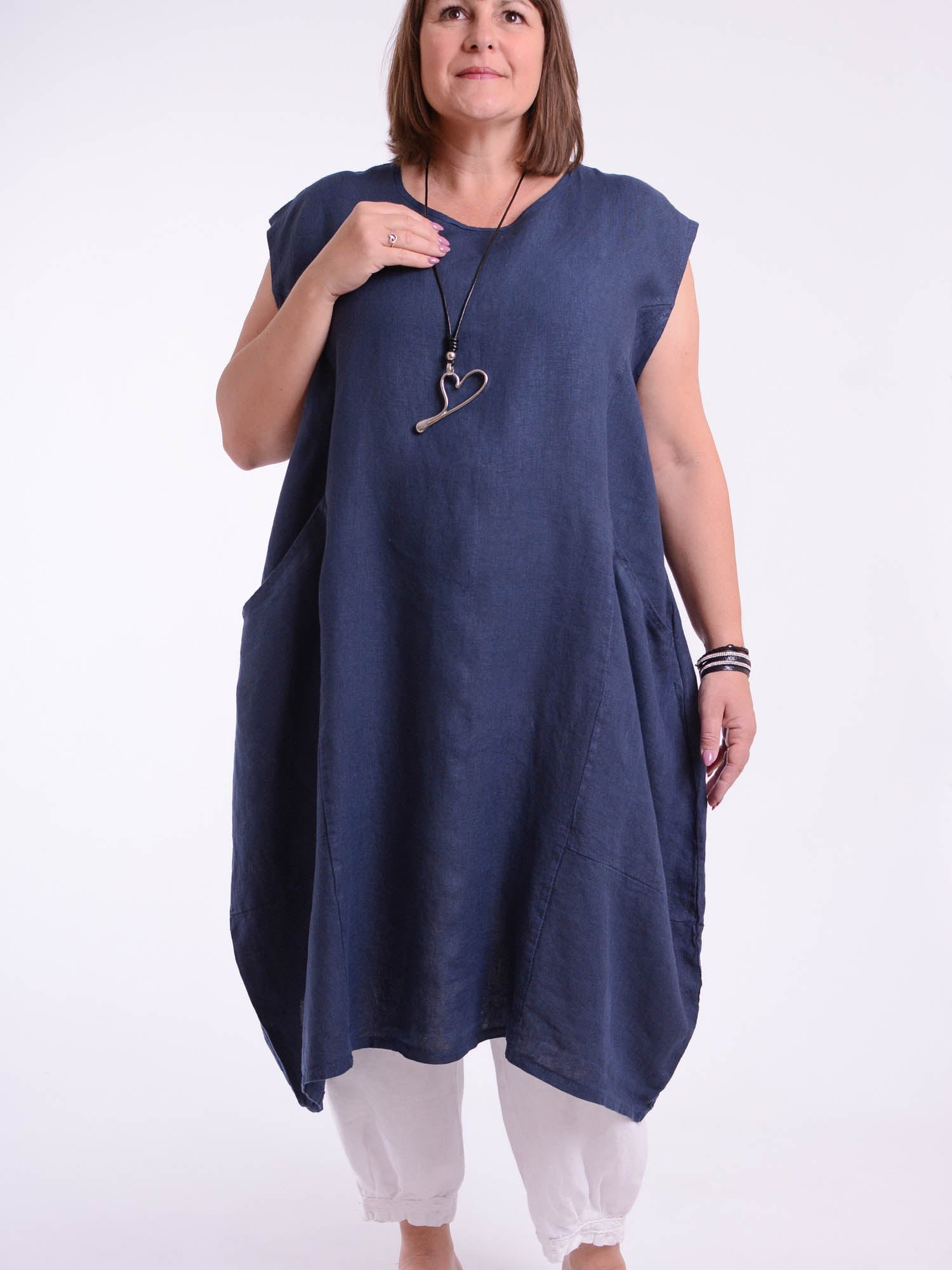 Lagenlook Linen Cap Sleeve Dress with Deep Pockets - 9450 Linen Pure Plus Clothing Lagenlook Linen Cap Sleeve Dress with Deep Pockets - 9450 Linen Pure Plus Clothing
