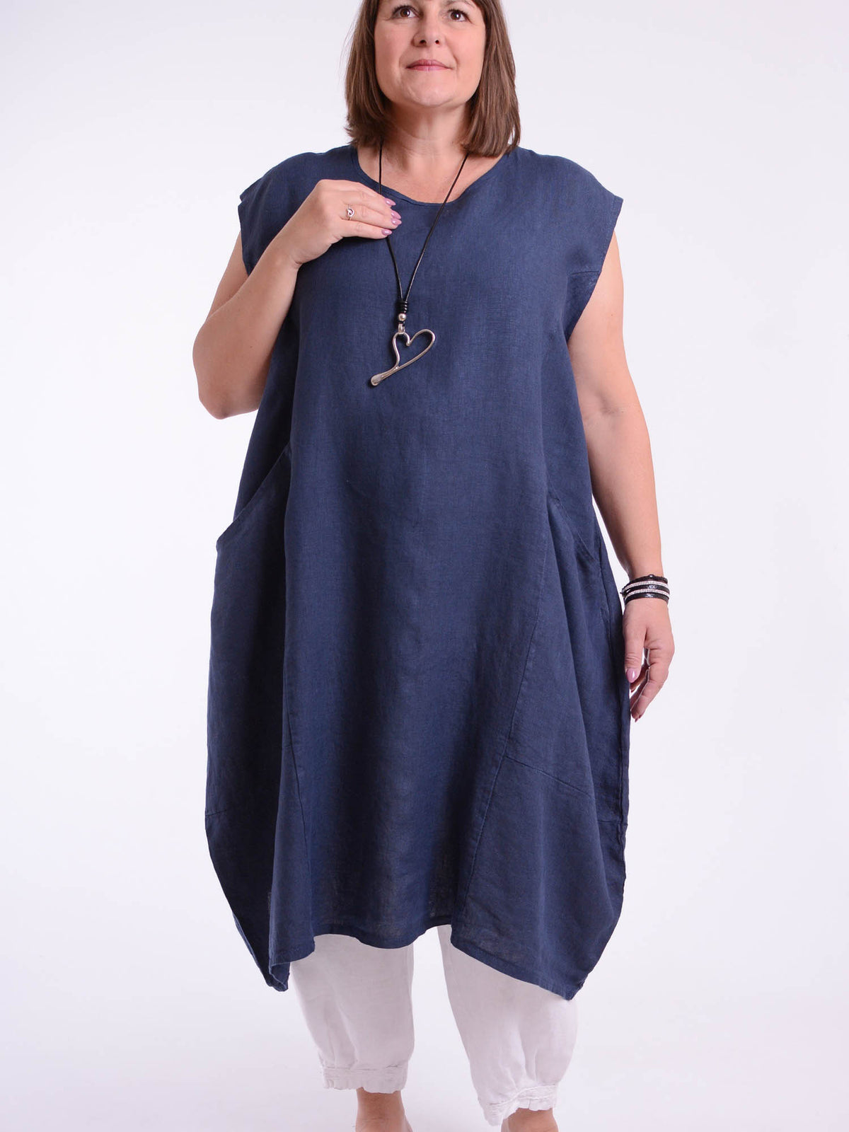 Lagenlook Plus Size Linen Cap Sleeve Dress with Deep Pockets - 9450 Linen, Dresses, Pure Plus Clothing, Lagenlook Clothing, Plus Size Fashion, Over 50 Fashion