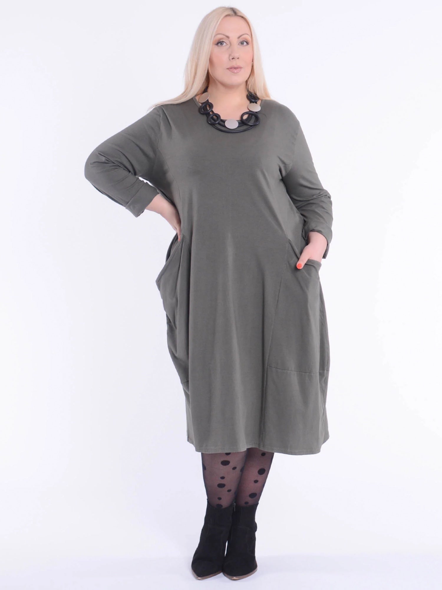 Lagenlook Parachute Dress With Pockets Cotton - 9451C, Dresses, Pure Plus Clothing, Lagenlook Clothing, Plus Size Fashion, Over 50 Fashion