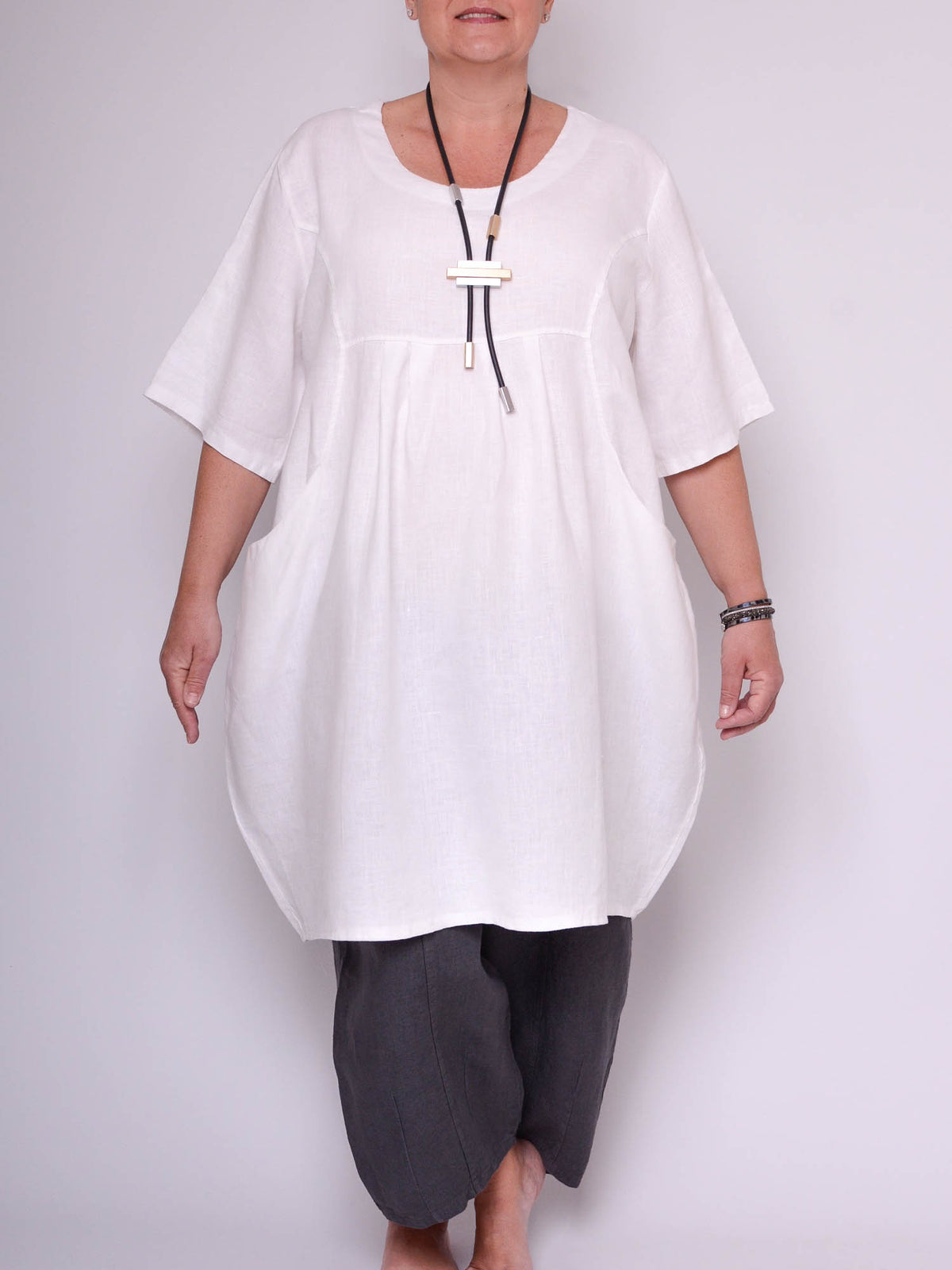 Heavy Linen Quirky Tunic Short Sleeve - 9457, Tops & Shirts, Pure Plus Clothing, Lagenlook Clothing, Plus Size Fashion, Over 50 Fashion