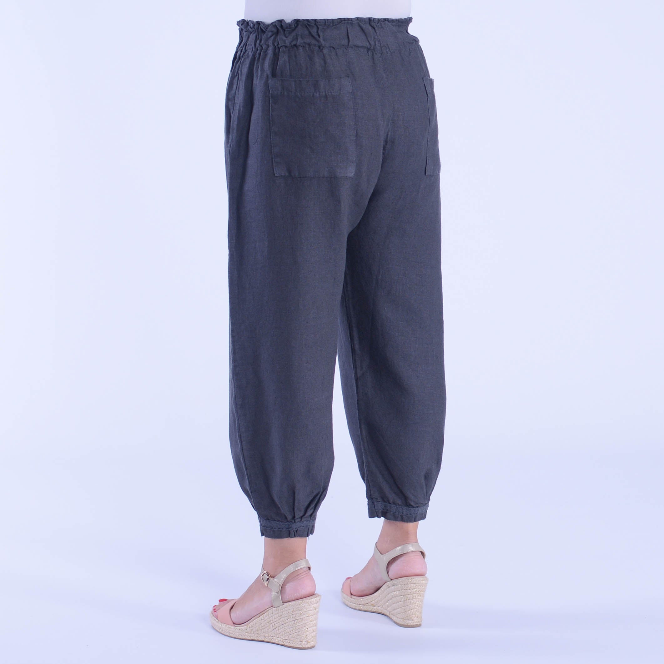 Lace Trim Linen Trousers - 9466