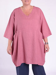 Heavy Linen Quirky Tunic V Neck - 9479V, Tops & Shirts, Pure Plus Clothing, Lagenlook Clothing, Plus Size Fashion, Over 50 Fashion